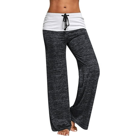 Women Solid Color Elastic High Waist Wide Leg Yoga Pants