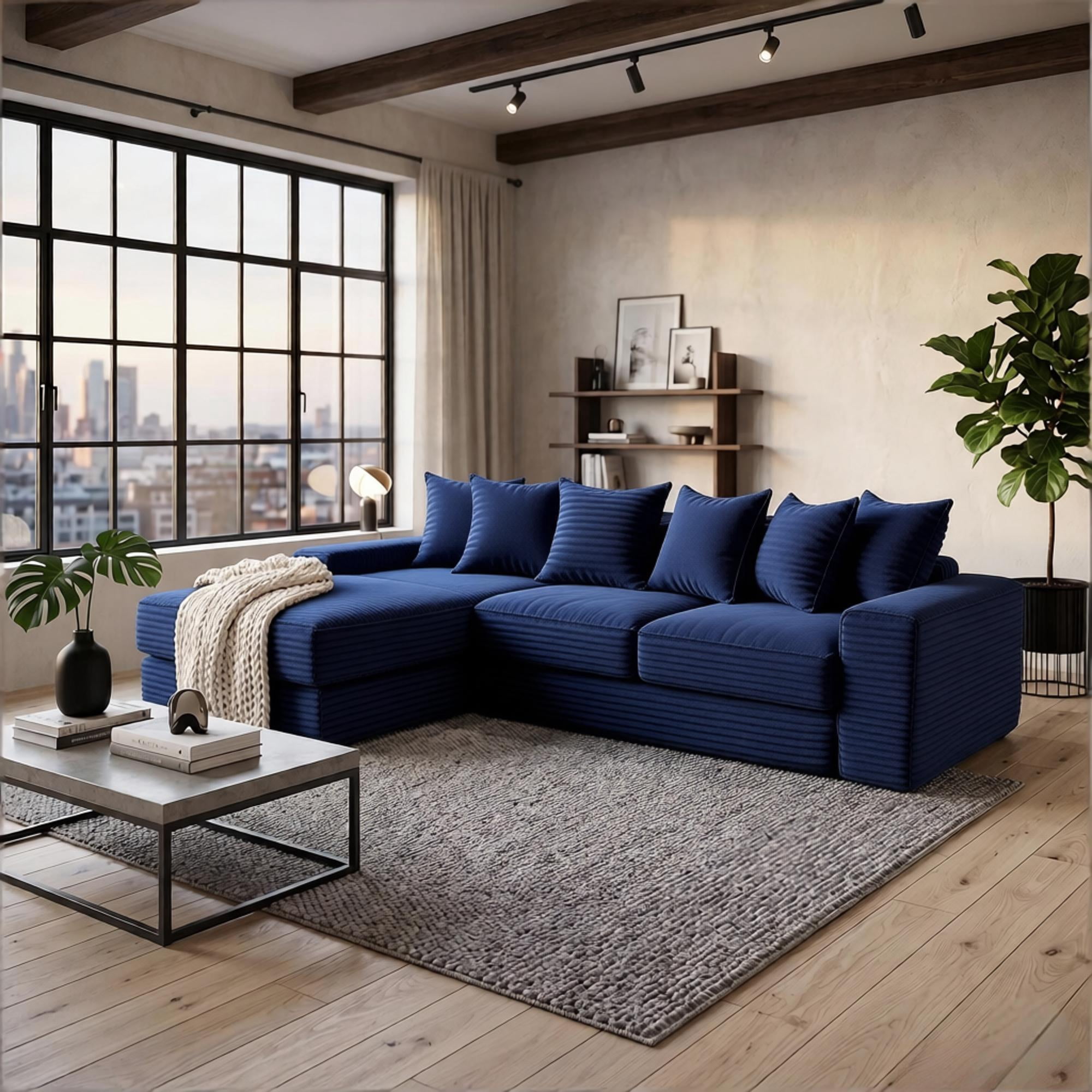 Howcool Modern L-Shaped Sectional Sleeper Sofa Oversized Cloud Couch 3-in-1 Convertible Floor Bed Corduroy with 8 Pillows