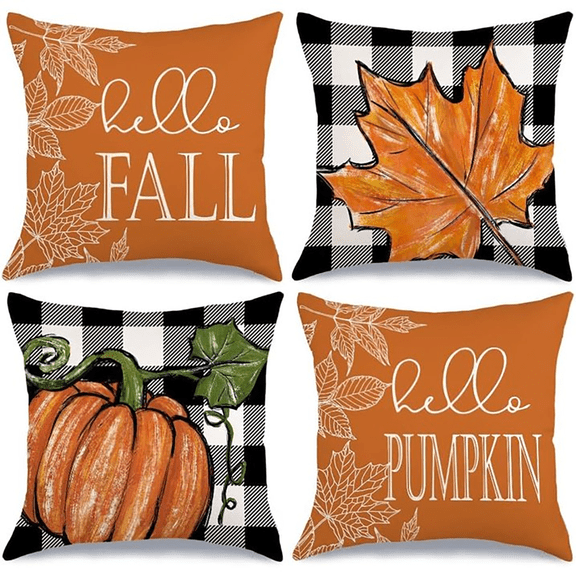 Fall Decor Buffalo Plaid Pumpkin and Maple Leaves Outdoor Fall Pillows Decorative Throw Pillows Farmhouse Thanksgiving Decorations Autumn Cushion Case for Couch