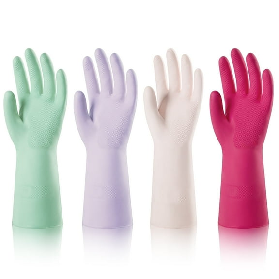 ThxToms 4 Pairs Nitrile Latex-Free Cleaning Gloves, Multi-Color Durable Flexible (Medium)