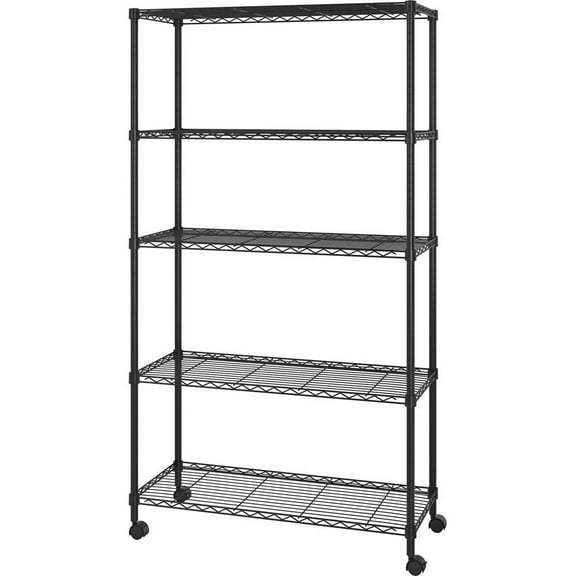 Hyxoo 65"H 5-Tier Rolling Storage Shelf - Wire Metal Shelving Rack for Space-Saving Home Organization