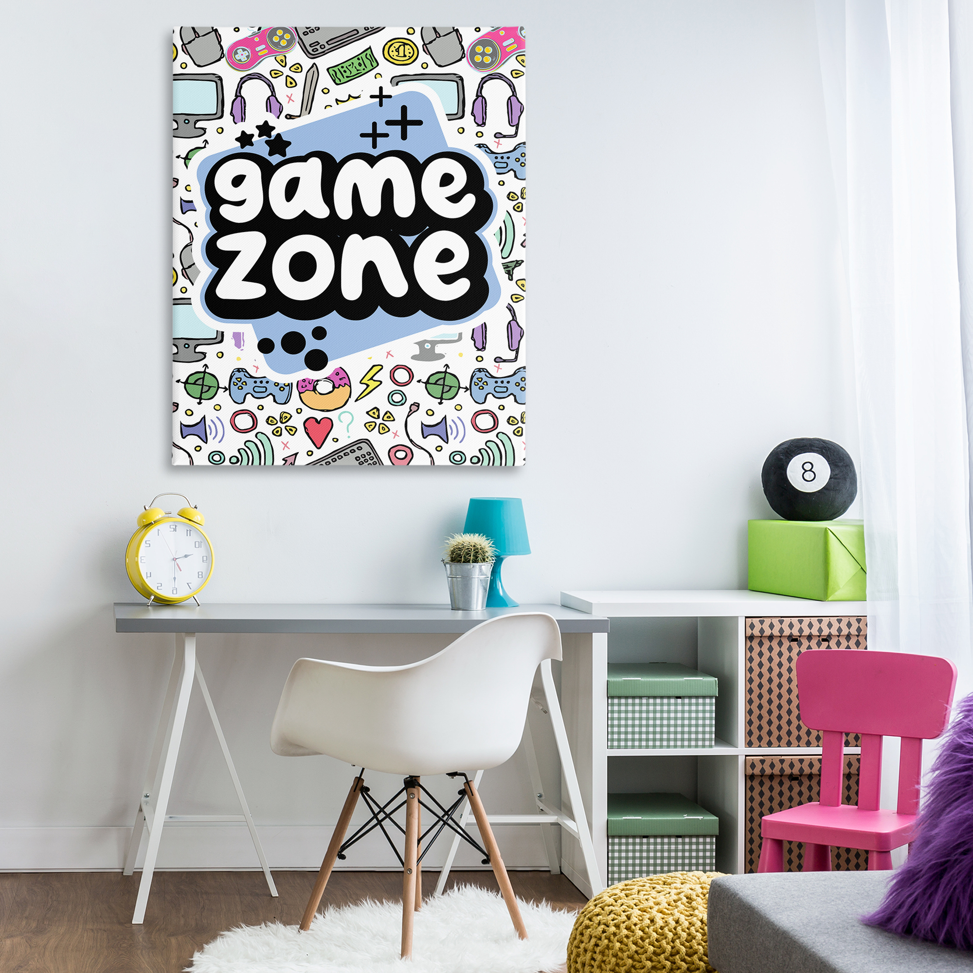 Stupell Industries Blue Game Zone Entertainment Painting Wrapped Canvas Art Print Wall Art, 36 x 48