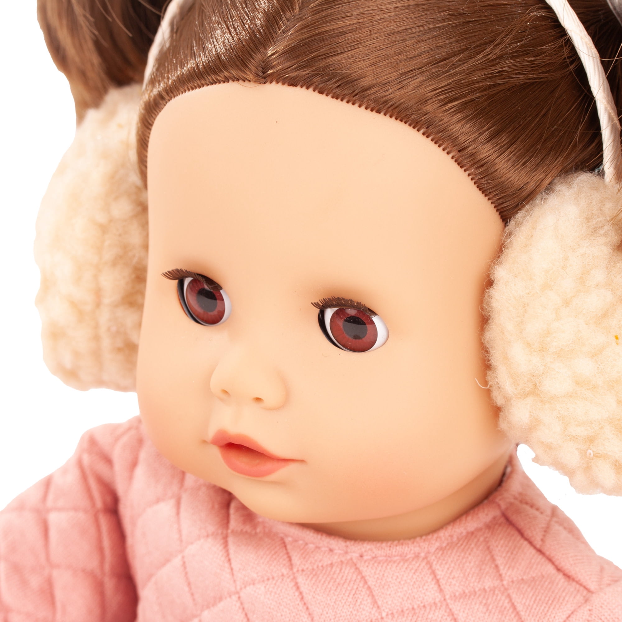 Gotz: Muffin: Bear - 13" Doll, Peachy Pink & Beige Quilted Tunic, Sherpa Earmuffs-Slippers, Brown Hair, Sleepy Eyes-Soft Body, Collectible Toy Kids 3+