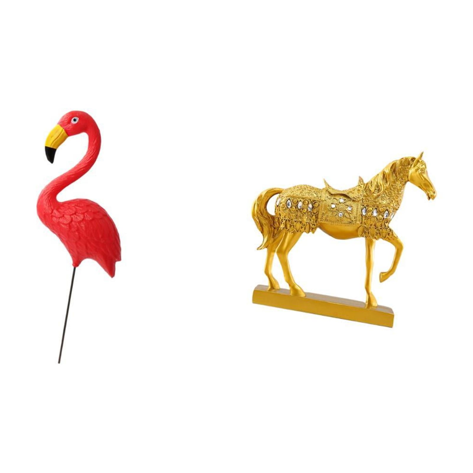 Dualoai Flamingo Fairy Garden Horse Statue Ornament Resin Sculpture for Holiday Spring Home Office Decor Animal Figurine Engraved Yard Art Accessories