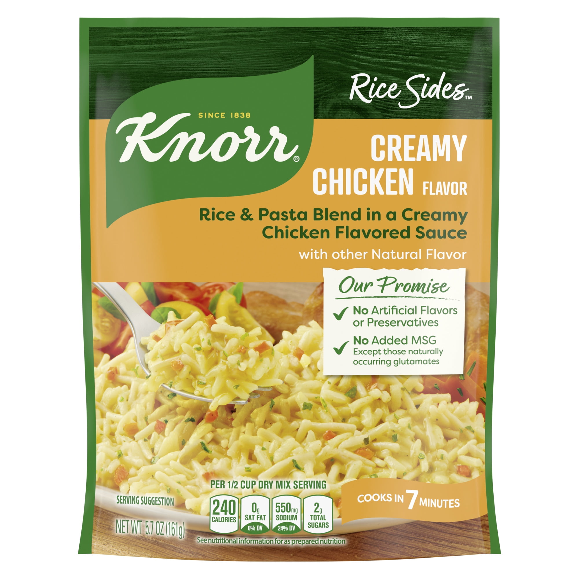 Knorr Rice Sides Creamy Chicken Rice and Pasta Blend, Cooks in 7 Minutes, No Artificial Flavors, No Preservatives, No Added MSG 5.7 oz