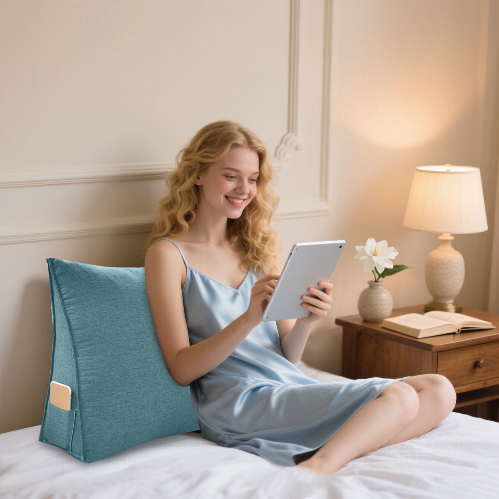 Triangular Back Support Pillow - Large Wedge Bolster Cushion for Reading in Bed & Sofa - Lumbar Neck Support with Removable Cover - Office Chair & Daybed Pillow