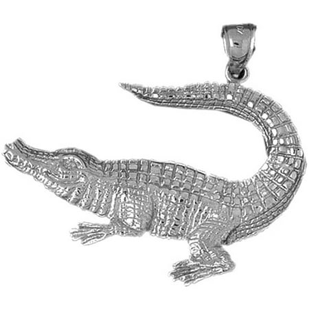 18K White Gold Crocodile Pendant - 38 mm