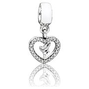 Authentic Openwork Heart with Diamonds Charm in 925 Sterling Silver, 791565CZ