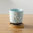 thumbnail image 2 of Round Ceramic Succulent Planter Pot with Bamboo Tray  Window Flower Plant Container Box, 2 of 6