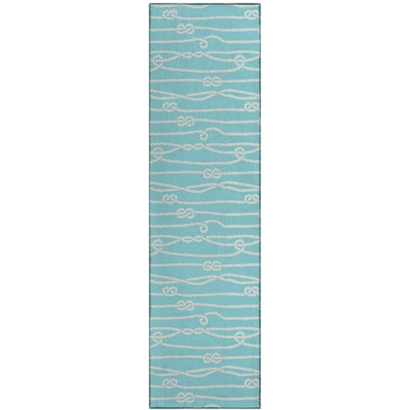 Addison Rugs Indoor/Outdoor Harpswell Ocean Rope Washable Rug 2'3" x 7'6" Runner - Light Blue