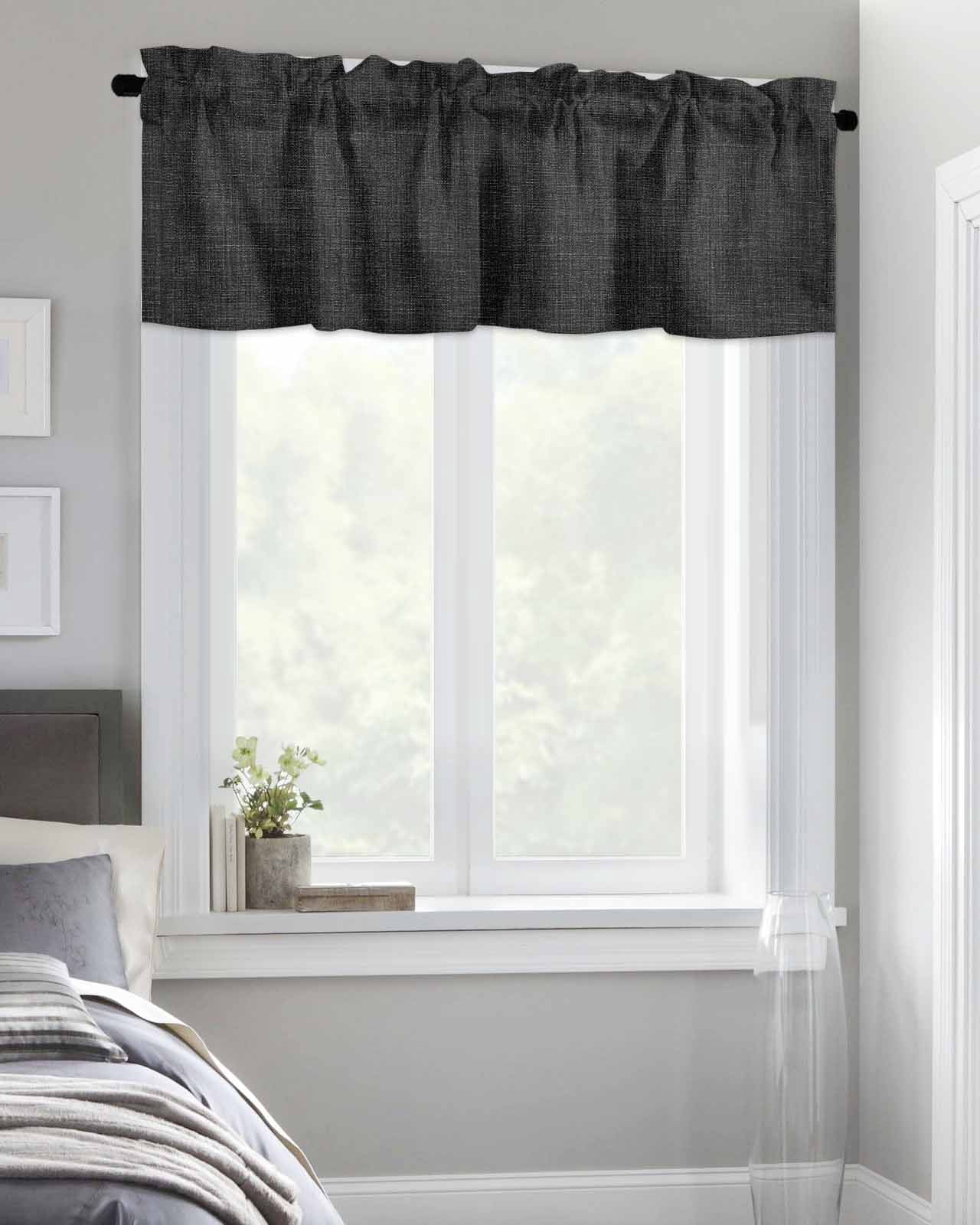 Kitchen Curtain Valances for Windows,Black Linen Vintage Bottom Rod Pocket Small Valance Solid Farm Burlap Short Window Treatment for Bedroom Bathroom Living Room,54"x18"