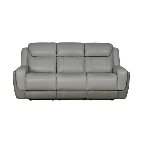 HomeStock French Fabulous 87" Zero Power Reclining Sofa with Dropdown Console in Silver and Gray Leather, 1050 lbs Capacity for Ultimate Comfort and Relaxation