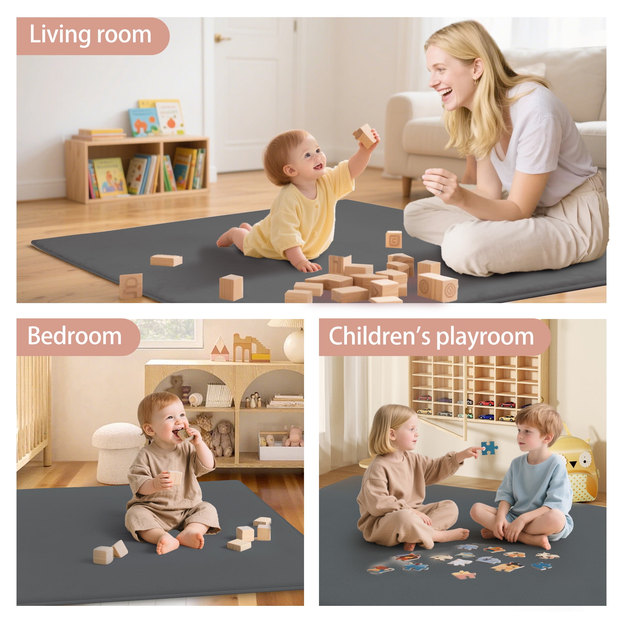Baby Play Mat, 1.2"Thick Memory Foam Area Rug, Soft Coral Velvet Baby Crawling Mat with Non-Slip Backing, tummy time mat, tatami Padded Carpet, Baby Nursery Rug for Toddlers 50inx50in