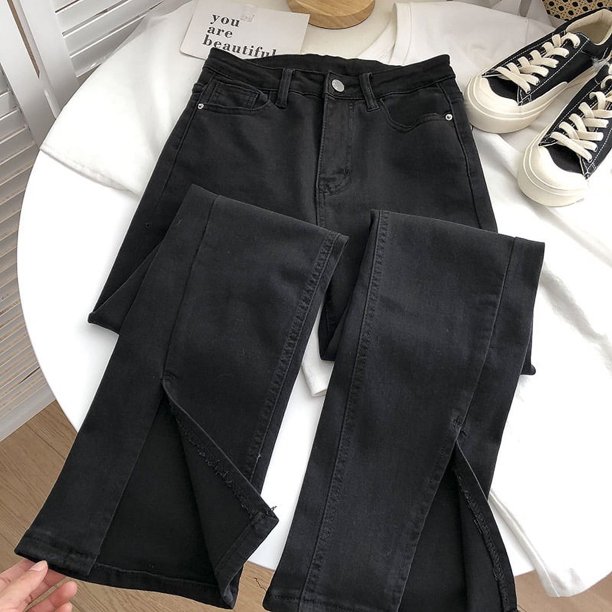 Pantalones vaqueros acampanados divididos para mujer, pantalones de corte de bota de cintura alta, estilo coreano, moda femenina, primavera y verano