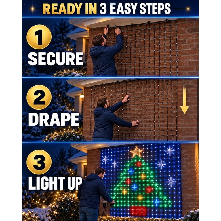 Windows App Control Screen Christmas LED House Net and Smart Outdoor Wall Curtain Light 400 LEDs 6 ...