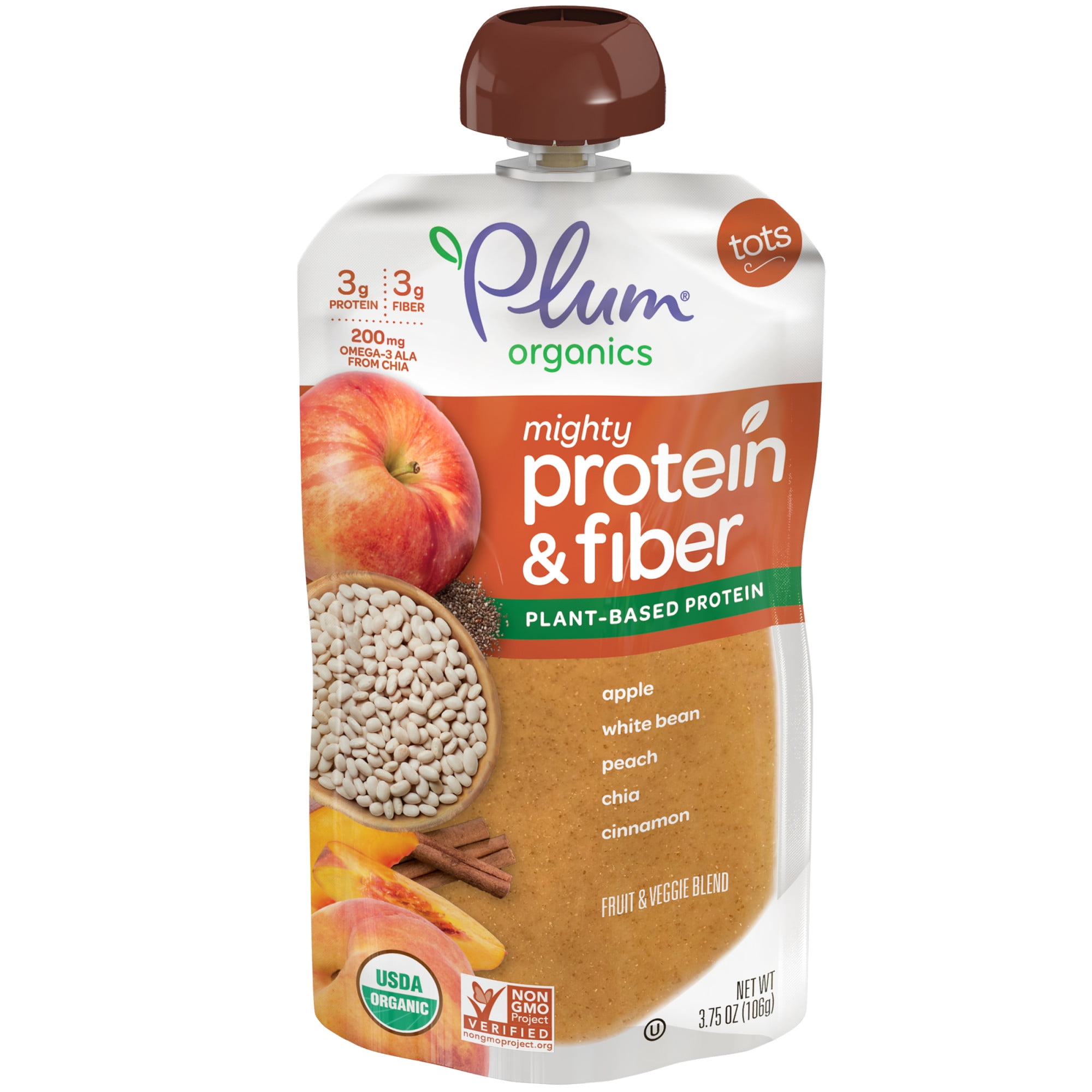 Plum Organics Mighty Protein & Fiber Toddler Food, Apple White Bean
