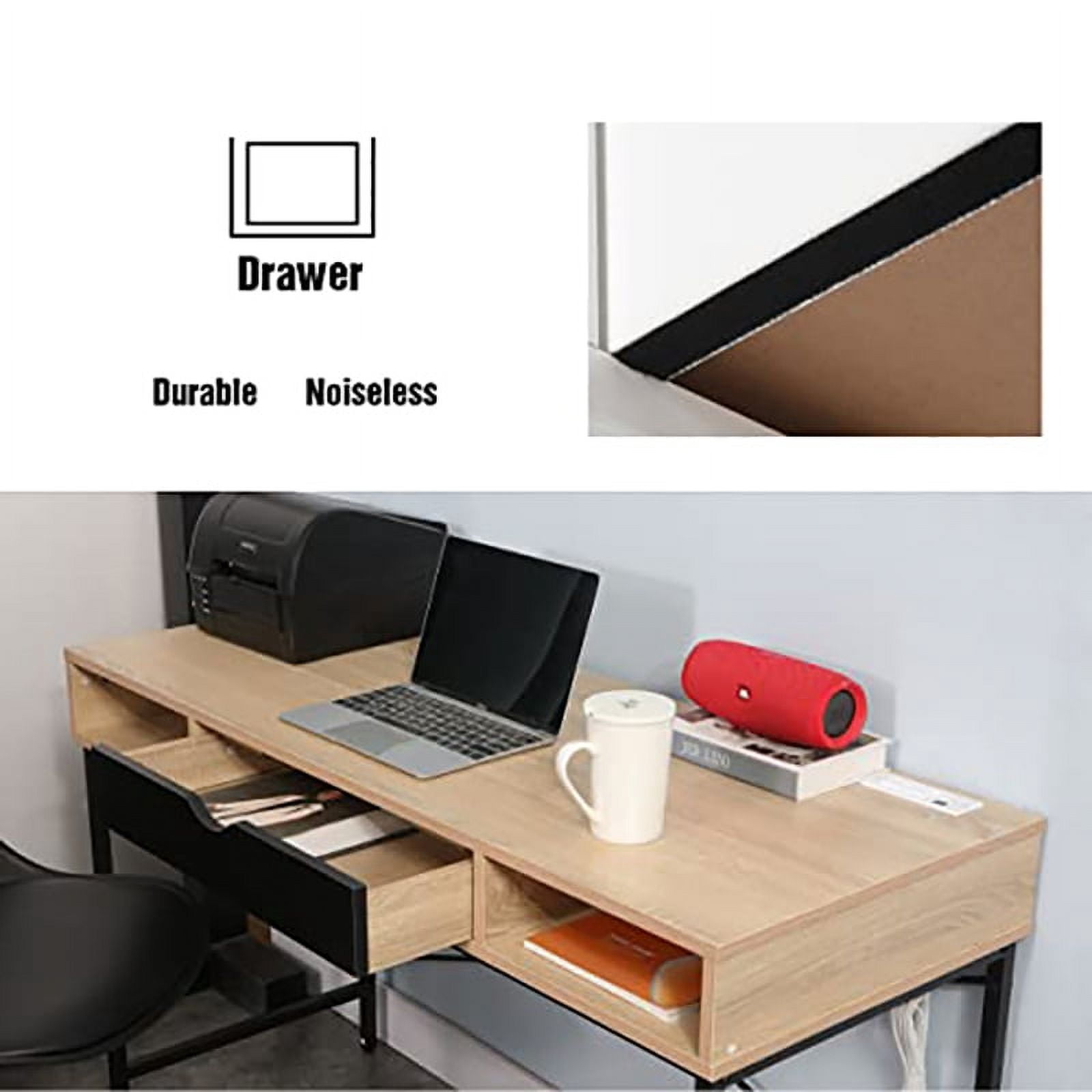 JJS 48' Writing Desk with Power Outlet, Home Office Contemporary Large Computer Desk Laptop Workstation with Drawer USB Ports Charging Station, Oak/Black