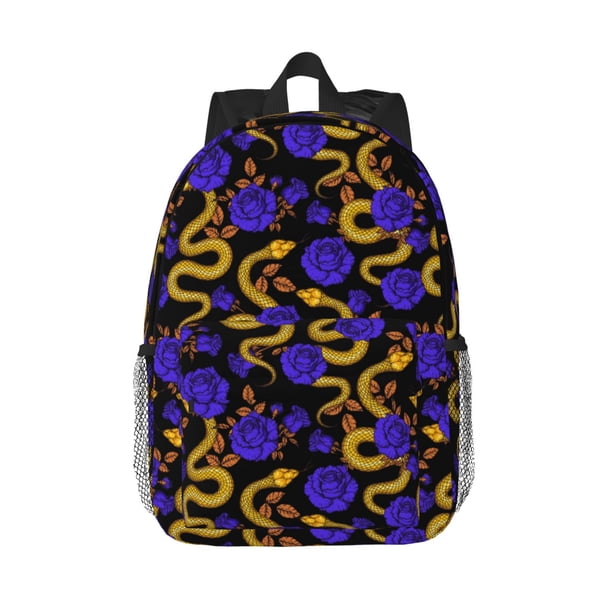 Easygdp Golden Snake And Purple Rose Mochila Ligera de 15 Pulgadas para Estudiantes, Mochila Cómoda para la Escuela y Viajes, Correas Ajustables