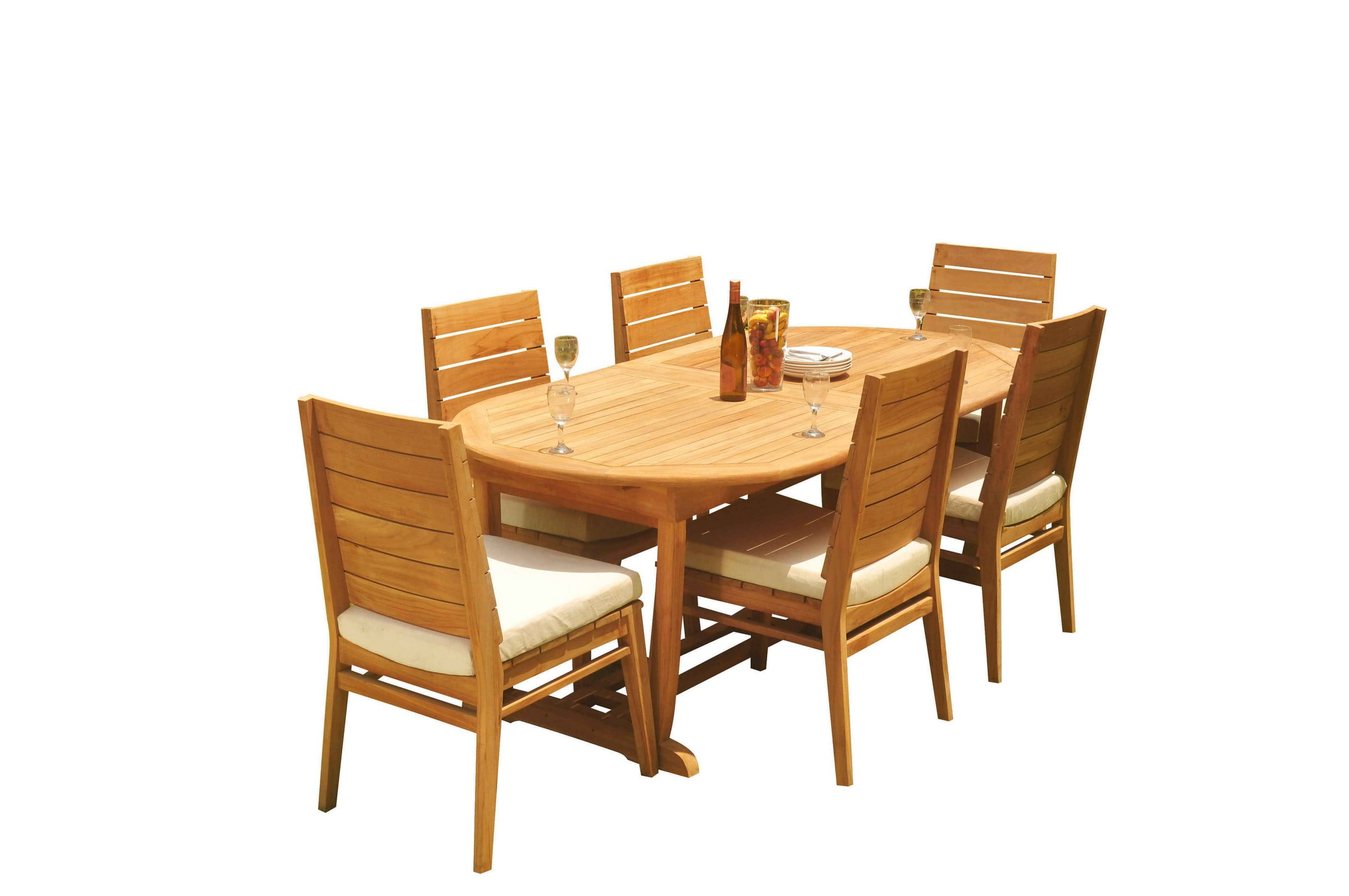 GradeA Teak Dining Set 6 Seater 7 Pc 118" Mas Oval Trestle Leg Table