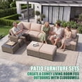 thumbnail image 4 of Clouddwell 9 Piece Outdoor Sectional Set with Swivel Rocker Chairs of 2, Wicker Rattan Patio Conversation Sets, Beige, 4 of 6