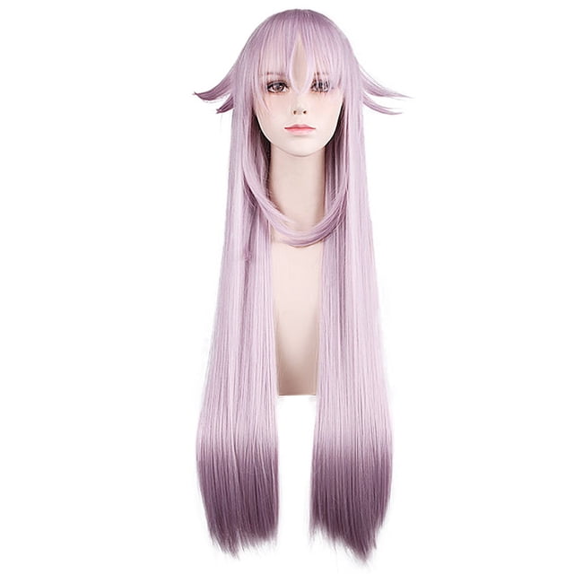 Peluca de cosplay de color morado claro, larga y recta con puntas volteadas
