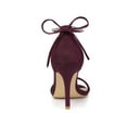 thumbnail image 3 of BLISSFUL STEP Women's Shoes Stiletto Heels Rhinestone Ankle Tie Open Toe Faux Suede Party Sandals Burgundy 6, 3 of 8