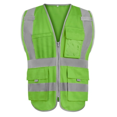 

GOGO 9 Pockets High Visibility Zipper Front Safety Vest With Reflective Strips Meets ANSI Standards