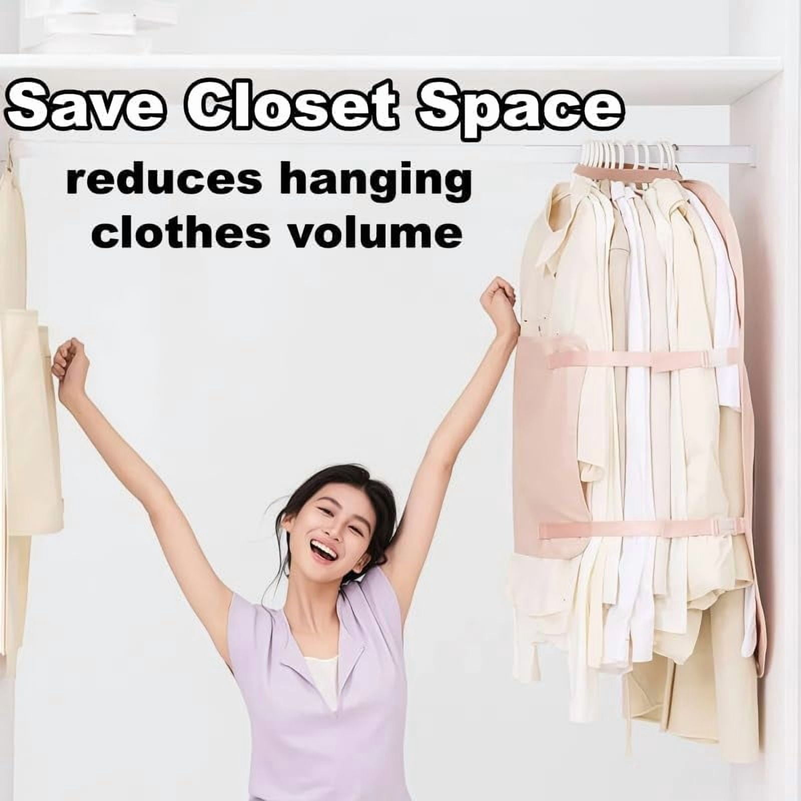 Space Saving Hanging Compression Garment Bag with Zipper for Closet Storage,  Organizer Otherwise Space-saving Compression Garment Bag/Space Saving Hanging Garment Bag（2pcs-pink）