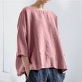 thumbnail image 2 of oqasdz Sweaters for Women Round Neck Cotton Linen Solid Color Thin Long Sleeve Breathable Fall Retro Fashion Tops Casual Cozy Soft, 2 of 6