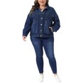 thumbnail image 2 of Agnes Orinda Women's Plus Size Denim Jacket Lapel Long Sleeve Button Washed Casual Jean Jackets with Pocket 2X Dark Blue, 2 of 6