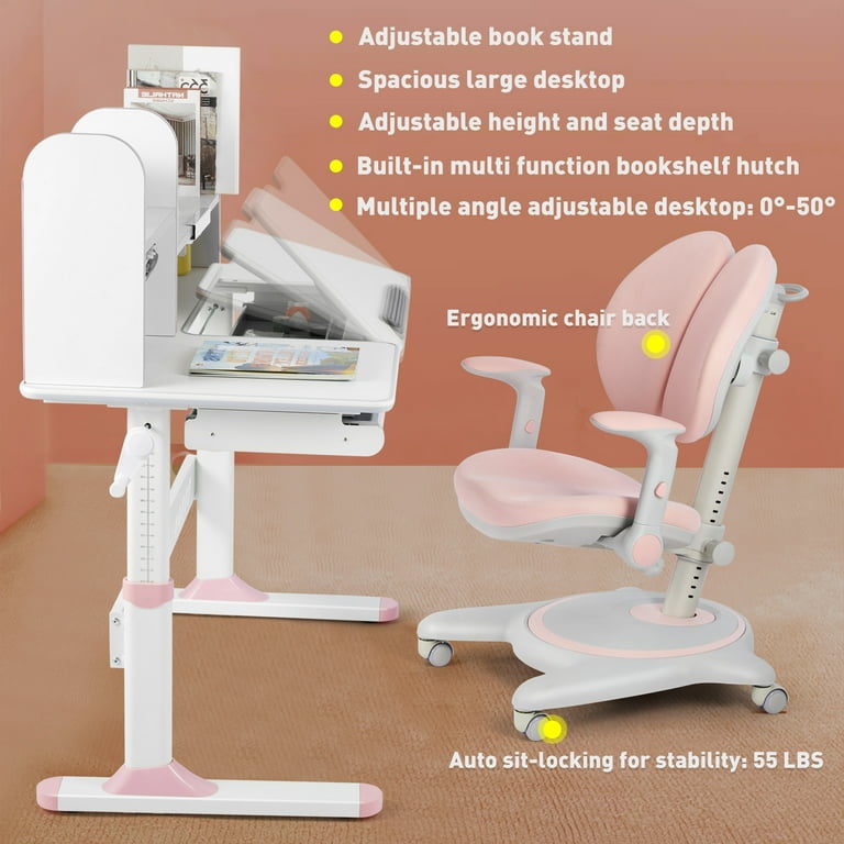 COSVALVE Height Adjust Kids Study Desk and Chair Set Tilt Desktop