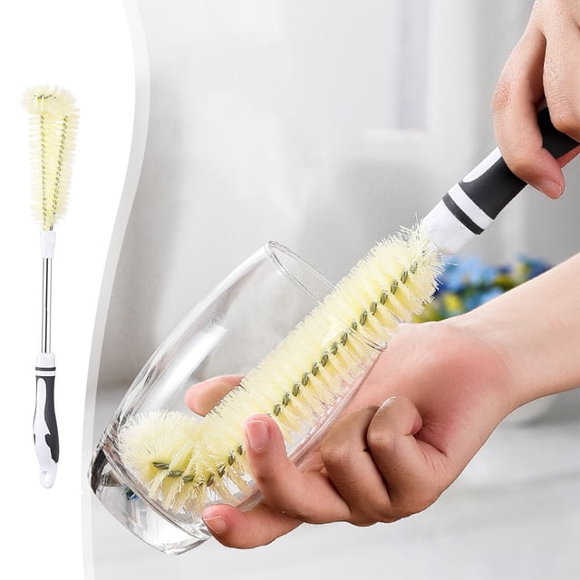 Brosse à Bouteille Rétractable avec Poils Courbés et Crochet pour Biberons, Mugs et Bocaux Étroits