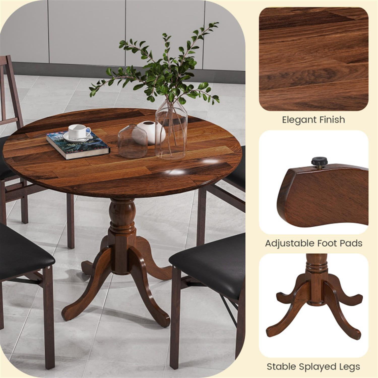 Demi Bonn Wooden Dining Table with Round Tabletop and Curved Trestle Legs, Modern Kitchen Table Furniture for Dining Room, Dinette, Brown