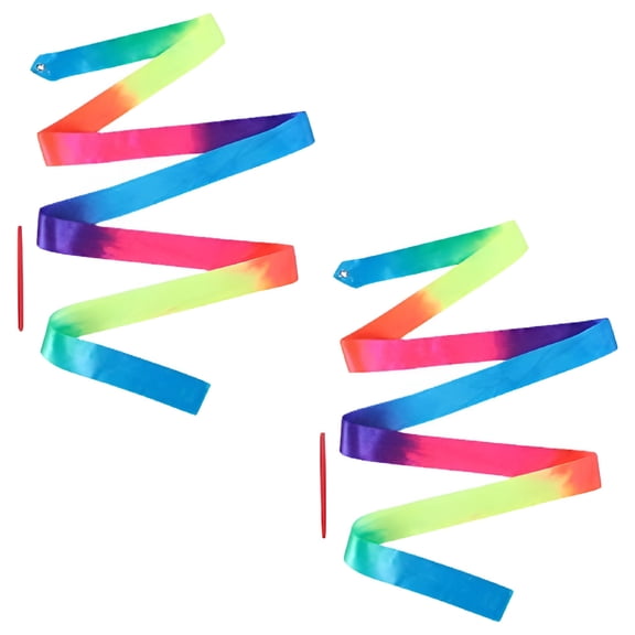 BESTSKY 2pcs Rainbow Dance Ribbon Wand, 78.7inch Rhythmic Gymnastics Ribbon Streamer Ladderproof Soft Ribbon Baton Twirling with Stick for Kids Artistic Dancing Training Birthday Party Favors