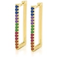 thumbnail image 2 of Gold Plated Trendy Rainbow CZ Cubic Zirconia Rectangular Hoop Earrings, Giorgio Bergamo 25mm, 2 of 5