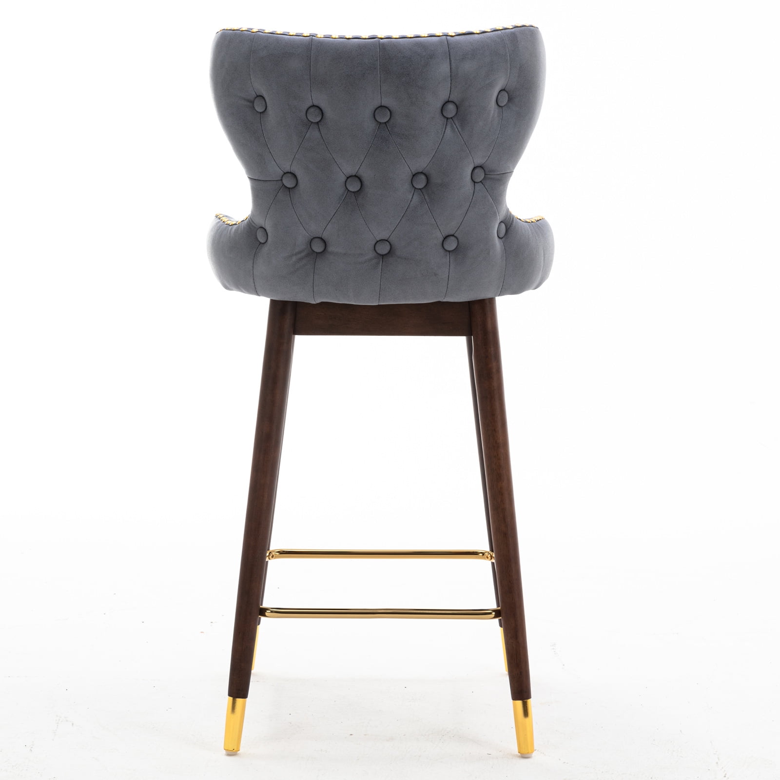 Kepooman 29.9" Modern Leather Fabric bar chairs, Tufted Gold Nailhead Trim Gold Decoration Bar stools, Set of 2 (Stone Blue)