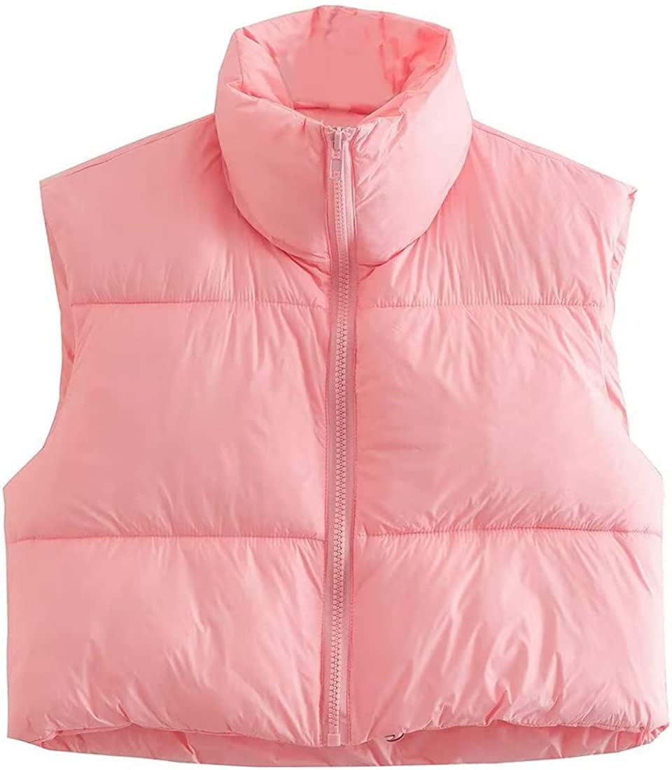 Light pink cropped puffer vest Clearance