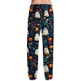 thumbnail image 4 of Boyscolos Halloween Pajamas Pumpkin Ghost Skeleton Drawstring Cozy Comfortable Skull Spooky Pj Pants Halloween Outfits Dark Blue XL, 4 of 5