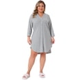 thumbnail image 3 of DARING DIVA Women's Plus Size Button Down V Neck 3/4 Sleeve Nightgown 1X Gray, 3 of 7