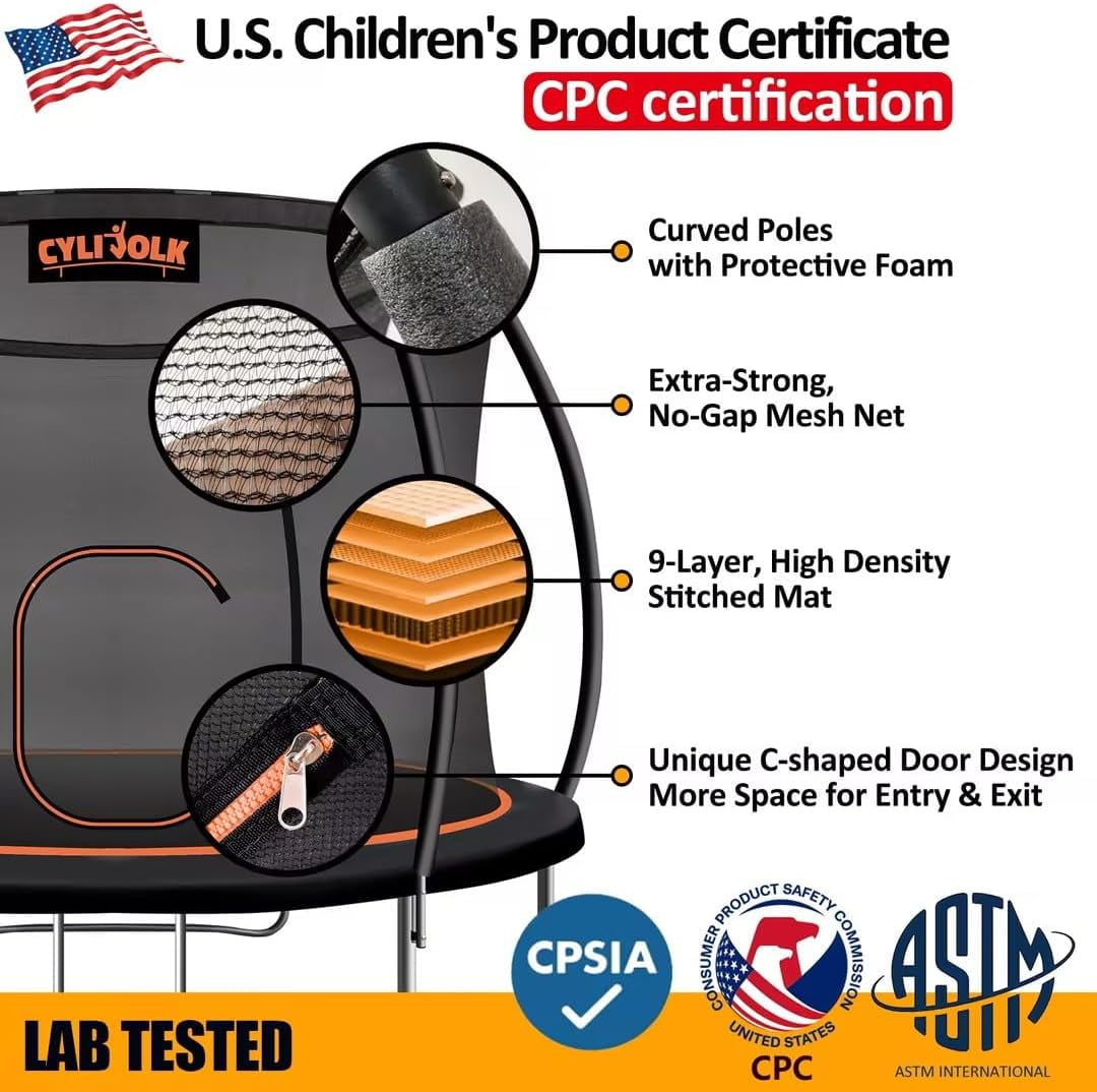 10/12/14/16FT Outdoor Recreational Backyard Heavy Duty Trampoline with Safety Enclosure Net，big trampoline for Kids and Adults,black，green