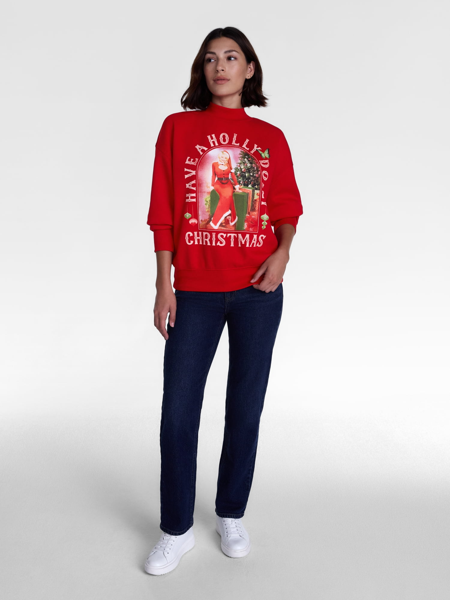Dolly Parton Women's and Women's Plus Christmas Mock Neck Sweatshirt, Sizes XXS-4X