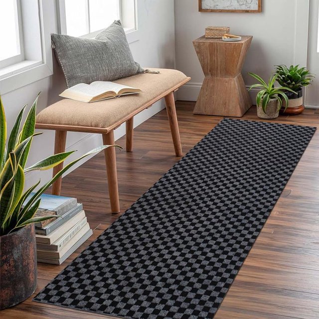 Cestavie Hallway Runner Rug Checkered Carpet Custom Size 5FTX8FT, Indoor Outdoor Waterproof Area Rug for Entryway, Kitchen, Garage, Stairs, Front Door, Laundry Room, Commercial Use
