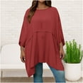 thumbnail image 5 of aidice Plus Size Womens Shirts Casual Round Neck Batwing Sleeve Comfy Irregularly Oversize Tee Shirts, 5 of 8