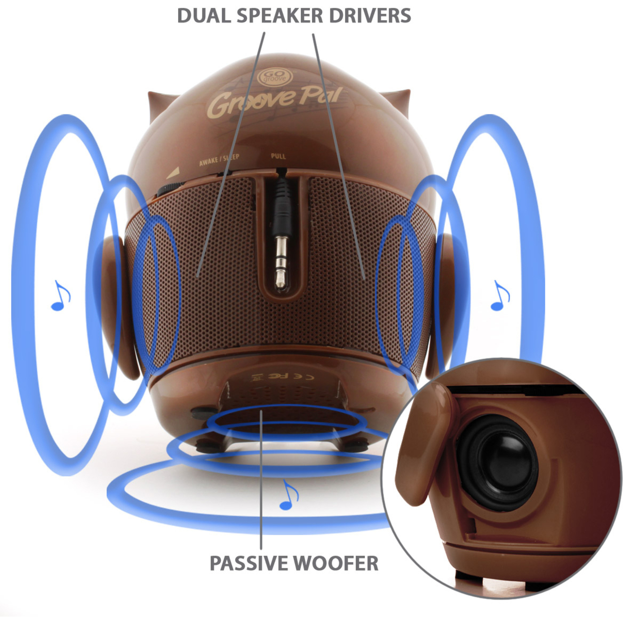 GOgroove Groove Pal GG-PAL-OWL 2.0 Portable Speaker System, 4 W RMS, Brown - image 2 of 7