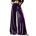 thumbnail image 7 of Mifsaly Women's Velvet Wide Leg Trousers High Waisted Flowy Palazzo Pants Fall Winter Elegant Evening Party Business Casual Outfits with Pockets, 7 of 7