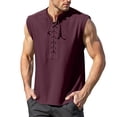 thumbnail image 2 of Mens Renaissance Shirt Tank Top Lace Up Stand Collar Sleeveless Shirt Pirate Steampunk Viking Shirts, 2 of 5