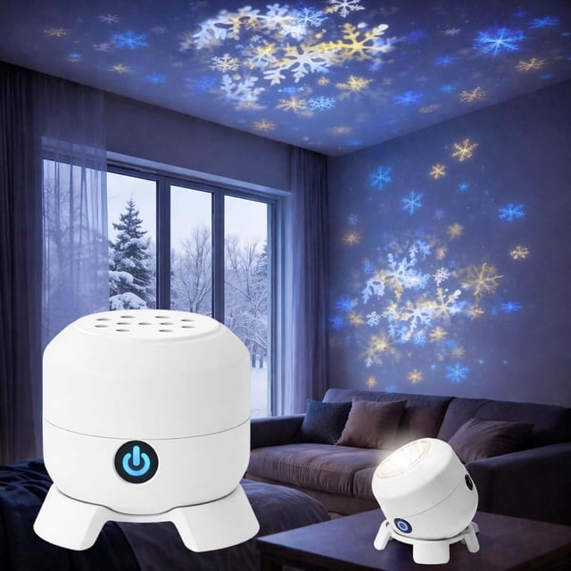 Jiaeri USB LED Projector Light,Dynamic Rotating Night Light with Dolphin & Snowflake Patterns,Adjustable Brightness Ambient Lighting for Room,Ceiling,Wall Projection
