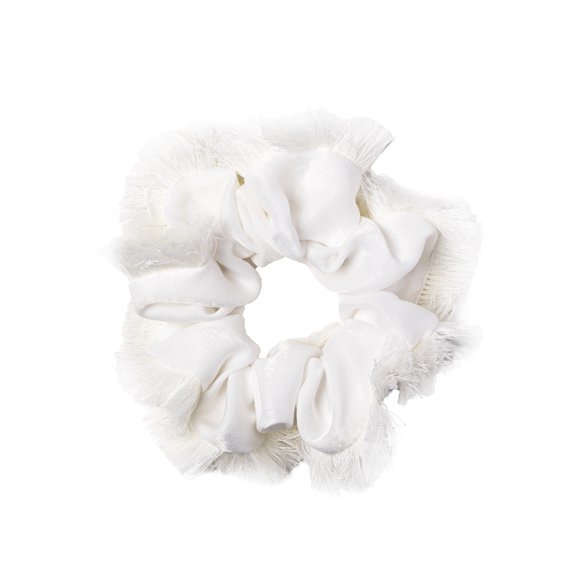 HAIRITAGE BY MINDY Take Me To The Beach Fringe Edge Hair Scrunchie & Ponytail Holder, White