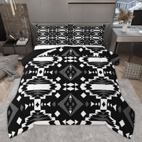 Homewish Black White Aztec Full Size Comforter Sets, Chic Triangle Abstract Bedding Comforter Set, Western Hippie Bohemian Reversible Bedding Sets, Microfiber Bedroom Decor, 3-Piece