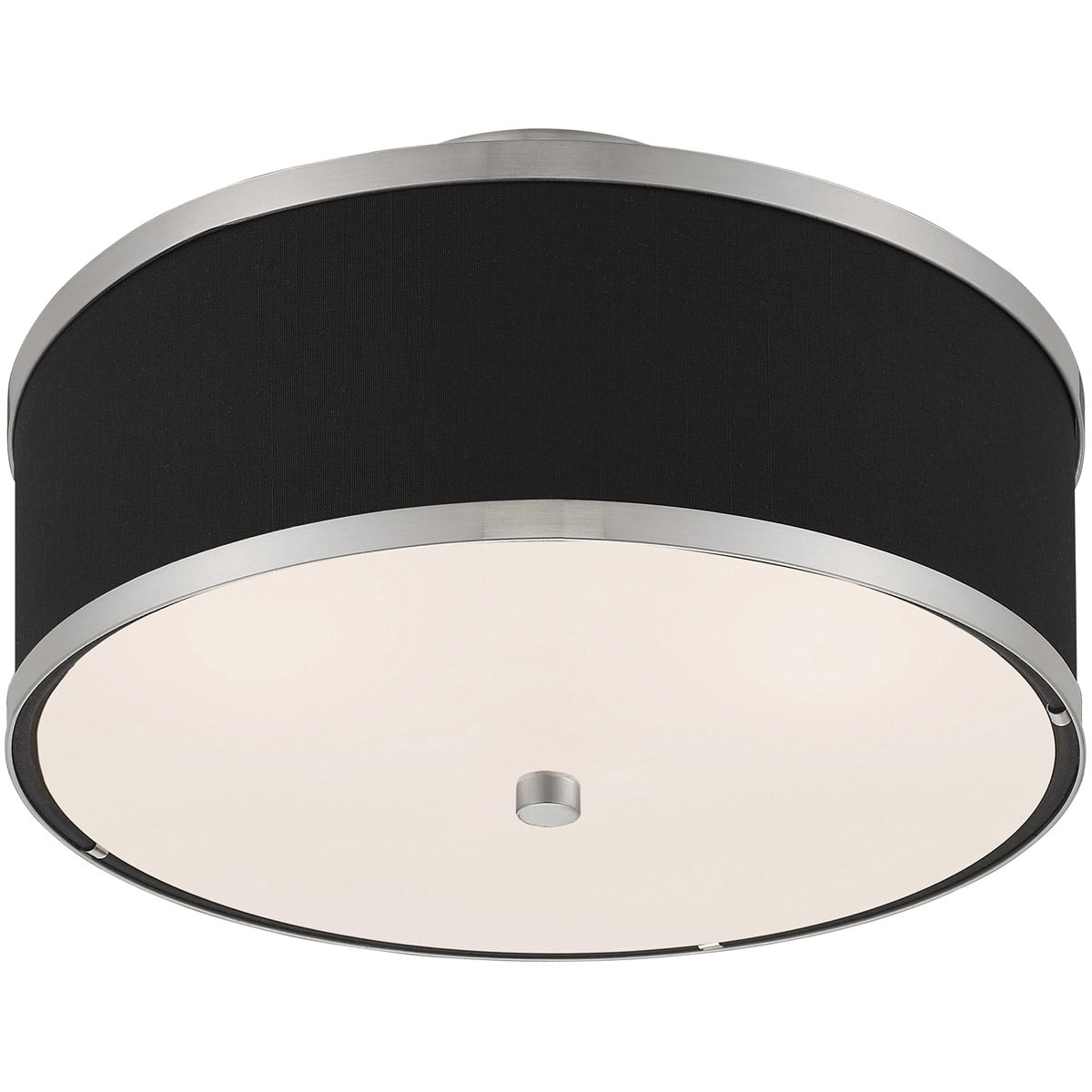 2 Light Brushed Nickel Ceiling Light fixture with Hand Crafted Black Fabric Hardback Shade